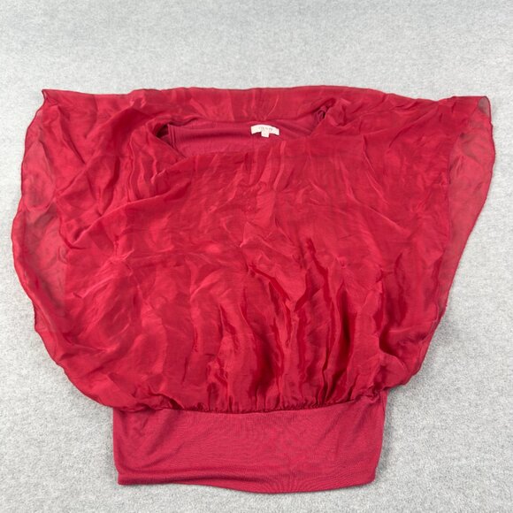 Own It Made in Italy Silk Blend Flutter-Sleeve Blouse Red S - Picture 6 of 11